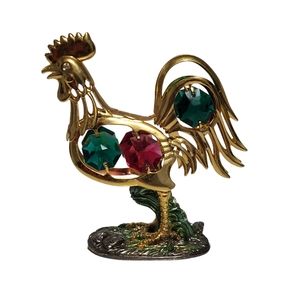 Roaster Statue on Pewter land,Multi- Colored Swarovski Austrian Crystal.